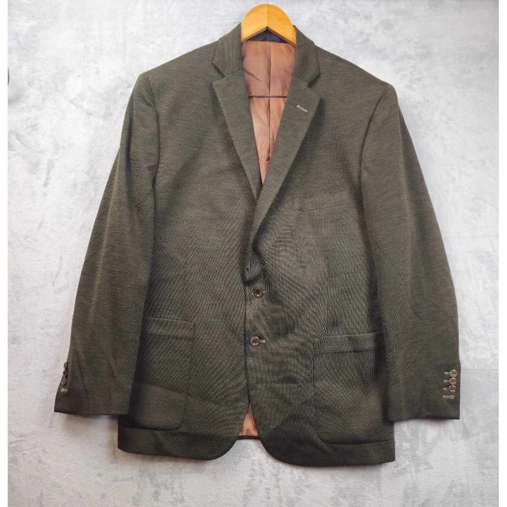 RC Tom James Knit Blazer 42R Mens Green Lion Lining Sport Coat Surgeons Cuff
